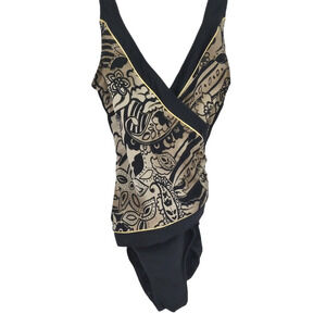 ONE PIECE SWIM SUIT CUP SUPPORT BLACK GOLD PRINT